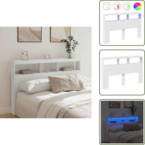Cabecero de cama con almacenamiento - vidaXL Cabecero de cama con LED blanco 160x17x102 cm - Cabecero de cama de madera