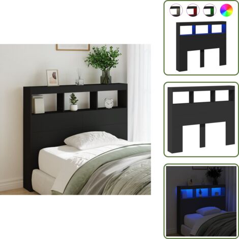 Cabecero de cama con almacenamiento - vidaXL Cabecero de cama con LED negro 120x17x102 cm - Cabecero de cama de madera