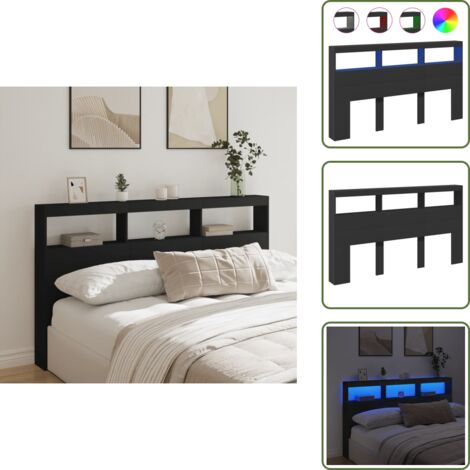 Cabecero de cama con almacenamiento - vidaXL Cabecero de cama con LED negro 180x17x102 cm - Cabecero de cama con soporte