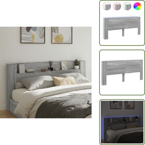Cabecero de cama con almacenamiento - vidaXL Cabecero de cama con luz LED gris Sonoma 220x16,5x103,5 cm - Cabecero de cama con soporte para espalda