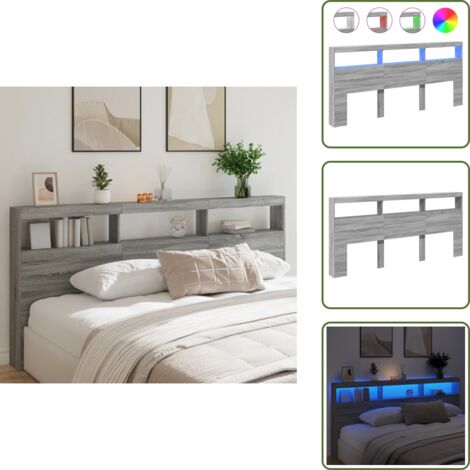 Cabecero de cama con almacenamiento - vidaXL Cabecero de cama con luz LED gris Sonoma 220x17x102 cm - Cabecero de cama con soporte