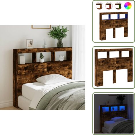 Cabecero de cama con almacenamiento - vidaXL Cabecero de cama con luz LED roble ahumado 100x17x102 cm - Cabecero de cama con soporte