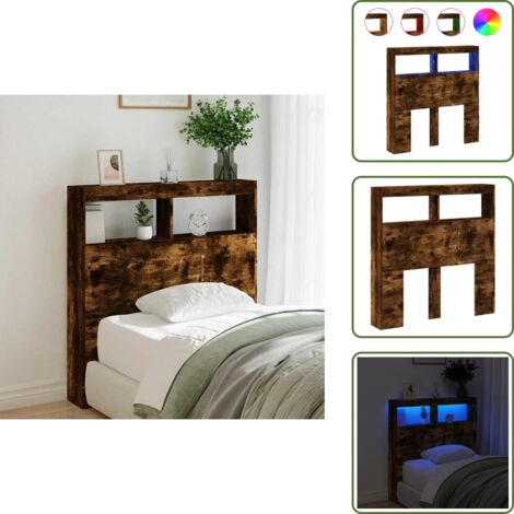 Cabecero de cama con almacenamiento - vidaXL Cabecero de cama con luz LED roble ahumado 100x17x102 cm - Cabecero de cama con soporte