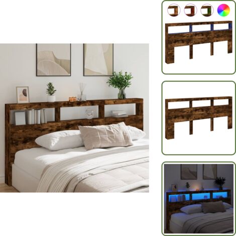 Cabecero de cama con almacenamiento - vidaXL Cabecero de cama con luz LED roble ahumado 220x17x102 cm - Cabecero de cama con soporte