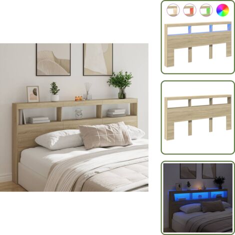Cabecero de cama con almacenamiento - vidaXL Cabecero de cama con luz LED roble Sonoma 200x17x102 cm - Cabecero de cama con soporte para espalda