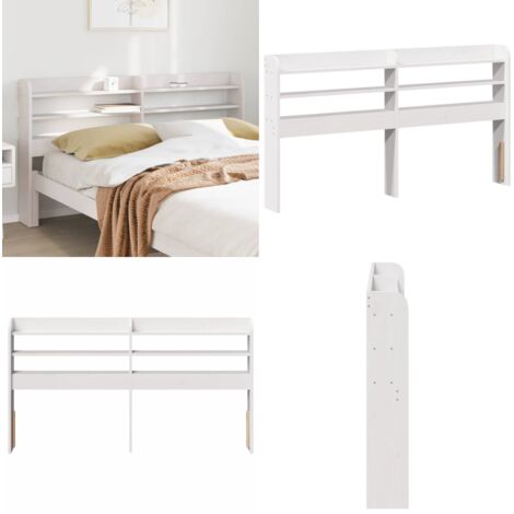 Cabecero de cama con estantes madera maciza pino blanco 150 cm - Estantes de almacenamiento - Madera maciza