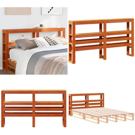 Cabecero de cama con estantes madera maciza pino marrón 135 cm - Estantes de almacenamiento - Madera maciza