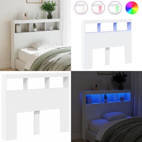 Cabecero de cama con LED blanco 120x17x102 cm - Luz LED RGB - Cabecero de cama blanco