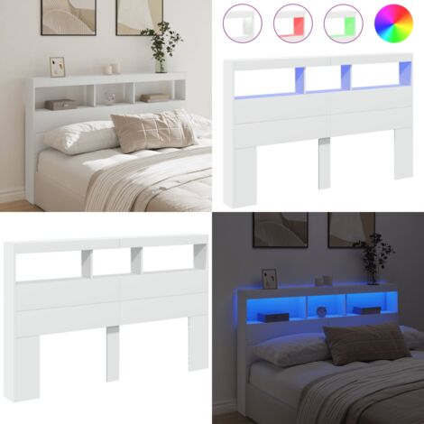 Cabecero de cama con LED blanco 160x17x102 cm - Luz LED RGB - Cabecero de cama blanco