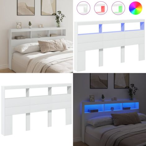 Cabecero de cama con LED blanco 180x17x102 cm - Luz LED RGB - Cabecero de cama blanco
