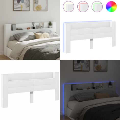 Cabecero de cama con LED blanco 220x16,5x103,5 cm - Luz LED RGB - Cabecero de cama blanco