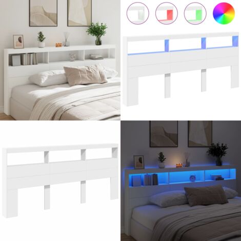 Cabecero de cama con LED blanco 220x17x102 cm - Luz LED RGB - Cabecero de cama blanco
