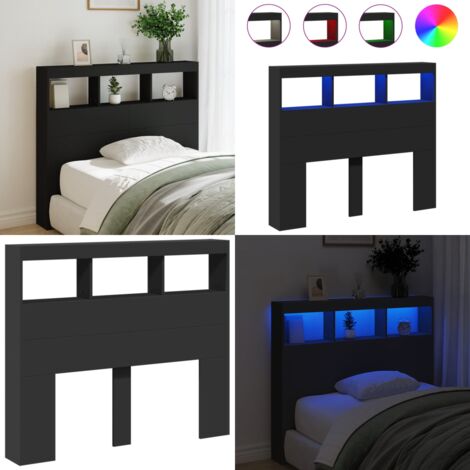 Cabecero de cama con LED negro 120x17x102 cm - Luz LED RGB - Cabecero de cama negro