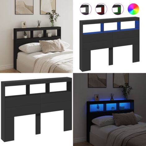 Cabecero de cama con LED negro 140x17x102 cm - Luz LED RGB - Cabecero de cama negro