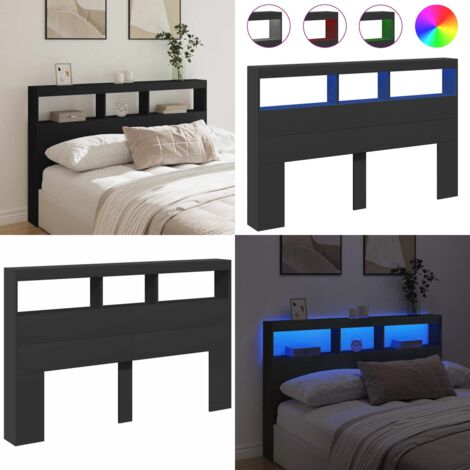 Cabecero de cama con LED negro 160x17x102 cm - Luz led rgb - Cabecero de cama negro