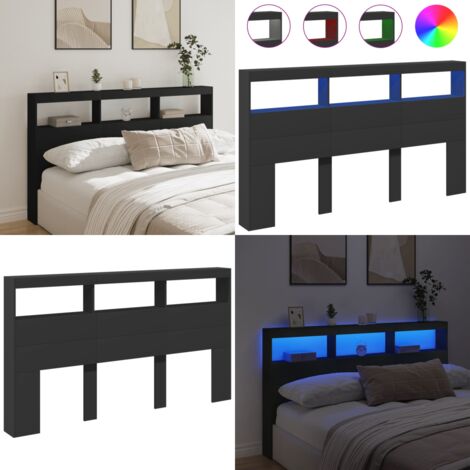 Cabecero de cama con LED negro 180x17x102 cm - Luz led rgb - Cabecero de cama negro