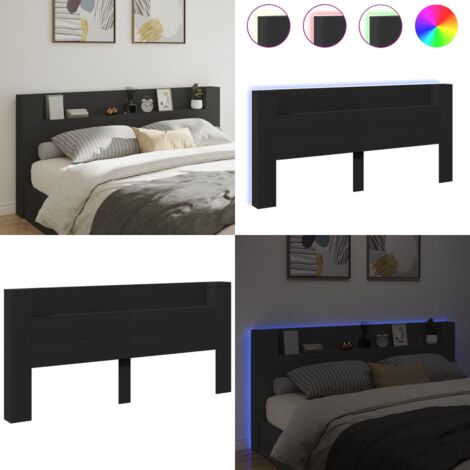 Cabecero de cama con LED negro 220x16,5x103,5 cm - Luz LED RGB - Cabecero de cama negro