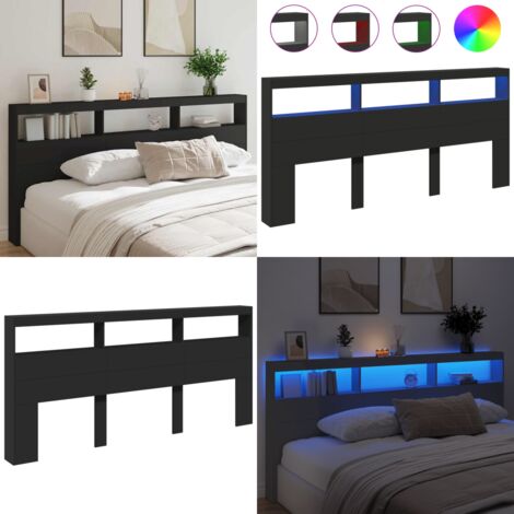 Cabecero de cama con LED negro 220x17x102 cm - Luz LED RGB - Cabecero de cama negro