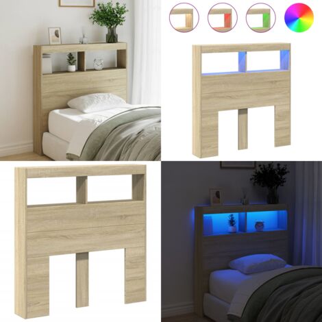Cabecero de cama con LED roble Sonoma 100x17x102 cm - Madera de ingeniería - Luces LED RGB