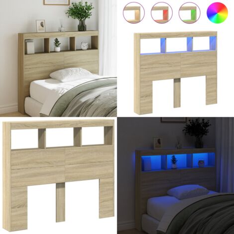 Cabecero de cama con LED roble Sonoma 120x17x102 cm - Luz led rgb - Cabecero de cama roble