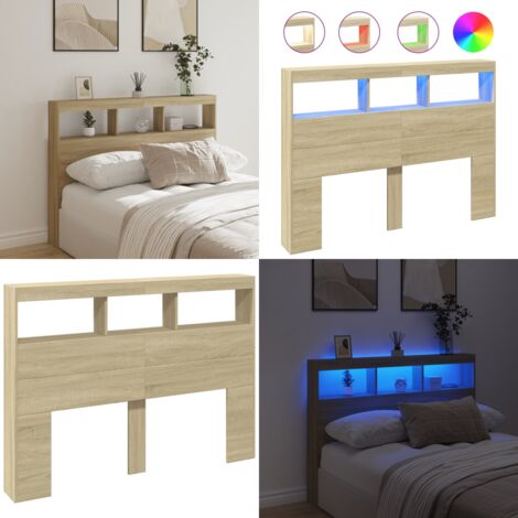 Cabecero de cama con LED roble Sonoma 140x17x102 cm - Luz led rgb - Cabecero de cama roble