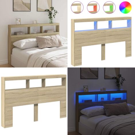 Cabecero de cama con LED roble Sonoma 160x17x102 cm - Madera de ingeniería - Luces LED RGB