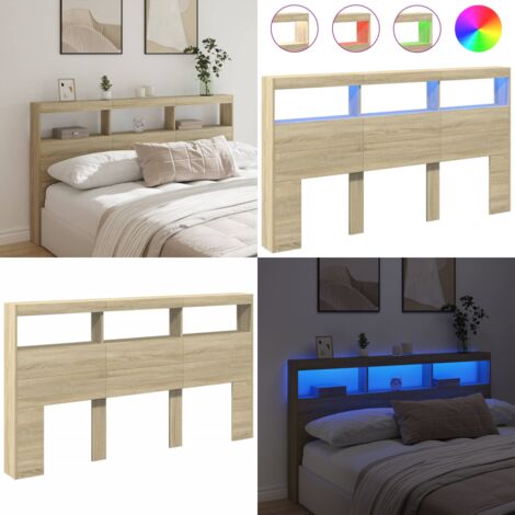 Cabecero de cama con LED roble Sonoma 180x17x102 cm - Luz led rgb - Cabecero de cama roble sonoma