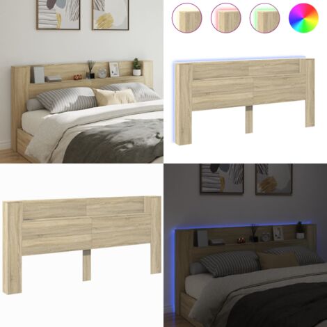 Cabecero de cama con LED roble Sonoma 220x16,5x103,5 cm - Madera de ingeniería - Luces LED RGB
