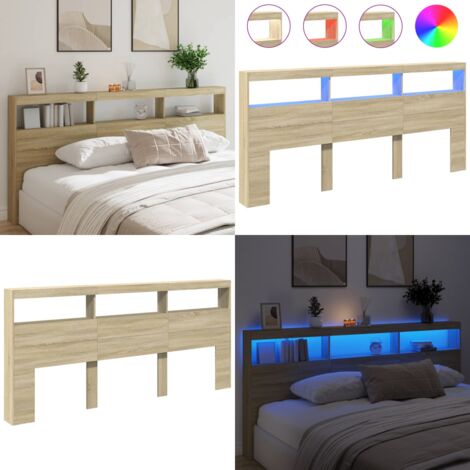 Cabecero de cama con LED roble Sonoma 220x17x102 cm - Luz led rgb - Cabecero de cama roble