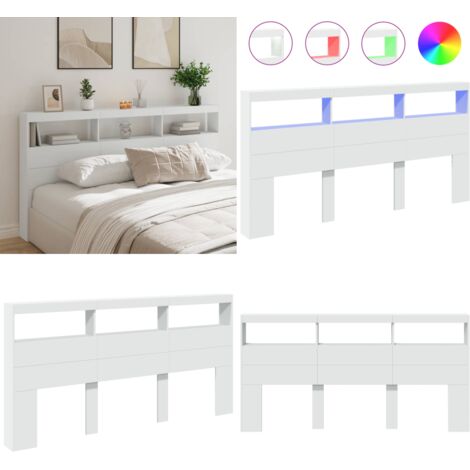 Cabecero de cama con luz LED blanco 200x17x102 cm - Luz LED RGB - Cabecero de cama blanco