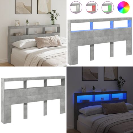 Cabecero de cama con luz LED gris hormigón 180x17x102 cm - Luces LED RGB - Cabecero de cama gris hormigón