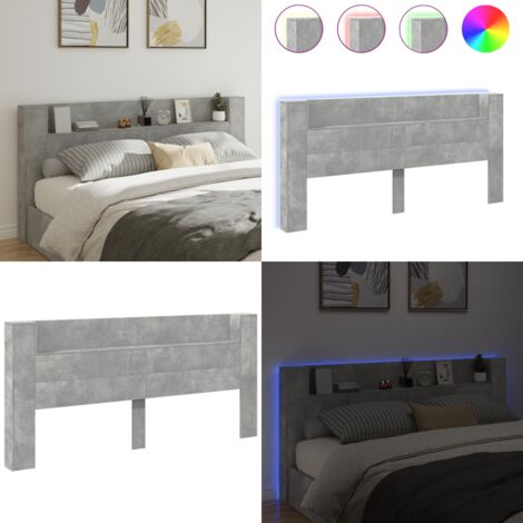 Cabecero de cama con luz LED gris hormigón 220x16,5x103,5 cm - Luz LED RGB - Cabecero de cama gris hormigón