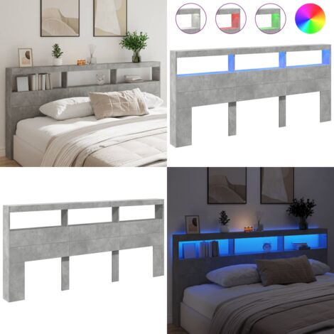 Cabecero de cama con luz LED gris hormigón 220x17x102 cm - Luz led rgb - Cabecero de cama gris hormigón