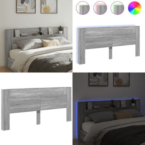 Cabecero de cama con luz LED gris Sonoma 220x16,5x103,5 cm - Luz LED RGB - Cabecero de cama gris Sonoma