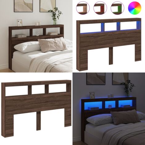 Cabecero de cama con luz LED marrón roble 160x17x102 cm - Luz led rgb - Cabecero de cama marrón roble
