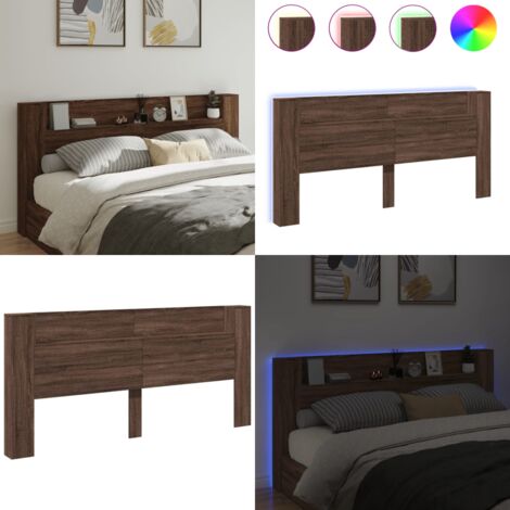 Cabecero de cama con luz LED marrón roble 220x16,5x103,5 cm - Luz LED RGB - Cabecero de cama marrón roble