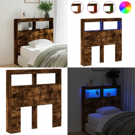 Cabecero de cama con luz LED roble ahumado 100x17x102 cm - Madera de ingeniería - Luces LED RGB