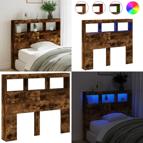 Cabecero de cama con luz LED roble ahumado 100x17x102 cm - Madera de ingeniería - Luces LED RGB