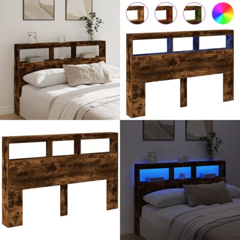 Cabecero de cama con luz LED roble ahumado 160x17x102 cm - Luz led rgb - Cabecero de cama roble ahumado