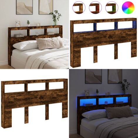 Cabecero de cama con luz LED roble ahumado 180x17x102 cm - Luz led rgb - Cabecero de cama roble ahumado