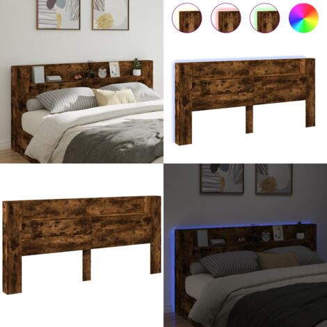 Cabecero de cama con luz LED roble ahumado 220x16,5x103,5 cm - Madera de ingeniería - Luces LED RGB