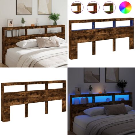 Cabecero de cama con luz LED roble ahumado 220x17x102 cm - Luz led rgb - Cabecero de cama roble ahumado