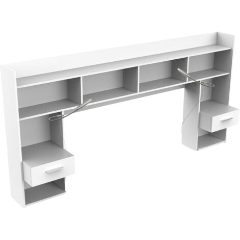 Cabecero de Cama con Mesita Chicago Blanco Habitación Matrimonio 222cm