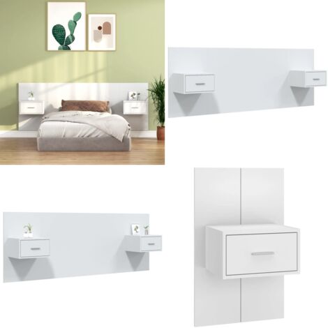 Cabecero de cama con mesitas madera contrachapada blanco - Mesitas de noche - Madera contrachapada