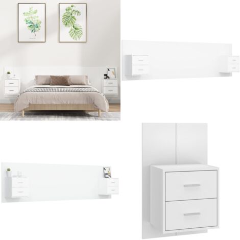 Cabecero de cama con mesitas madera contrachapada blanco - Mesitas de noche - Madera contrachapada