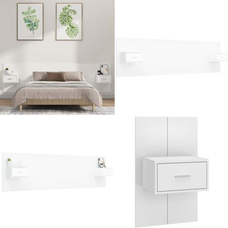 Cabecero de cama con mesitas madera contrachapada blanco - Mesitas de noche - Madera contrachapada