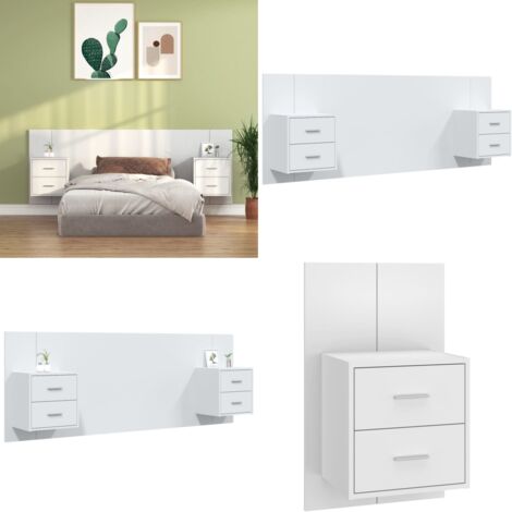 Cabecero de cama con mesitas madera contrachapada blanco - Mesitas de noche - Madera contrachapada