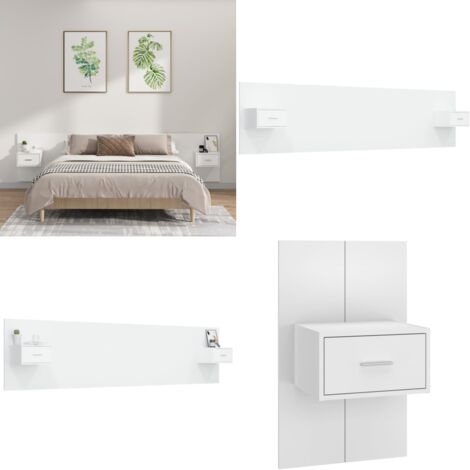 Cabecero de cama con mesitas madera contrachapada blanco - Mesitas de noche - Madera contrachapada