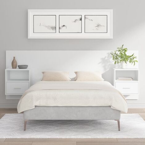 Cabecero de cama con mesitas madera contrachapada blanco vidaXL