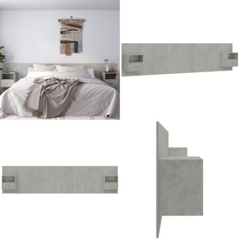 Cabecero de cama con mesitas madera contrachapada gris hormigón - Mesitas de noche - Madera contrachapada